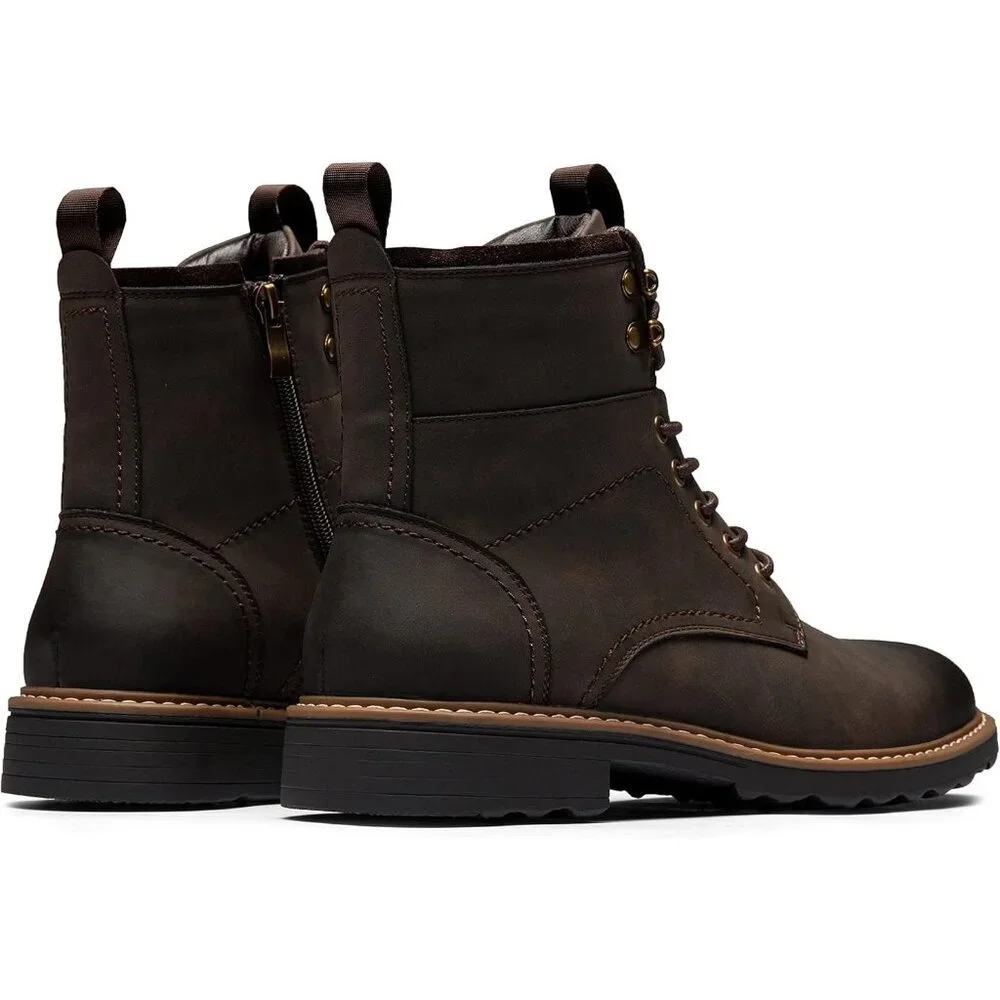 ⚡Men's Brown Motorcycle Lace Up Casual Leather Boots Zipper Fashion Chukka Boot